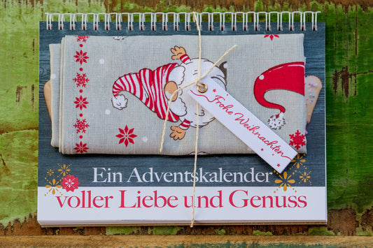 Tisch-Adventskalender mit Weihnachtsgeschirrtuch Wichtel