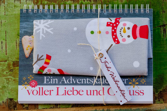 Tisch-Adventskalender mit Weihnachtsgeschirrtuch Schneemann